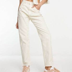 Pull&Bear Women's Cream Straight Leg Jeans